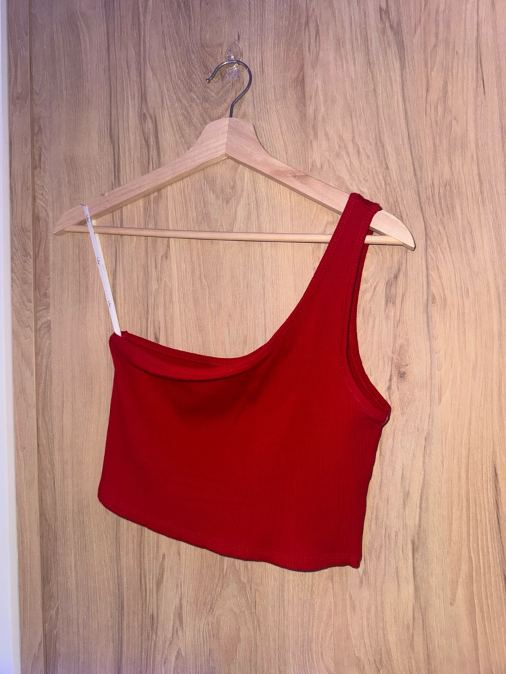Lulu's Ribbed One-Shoulder Crop Top - Red